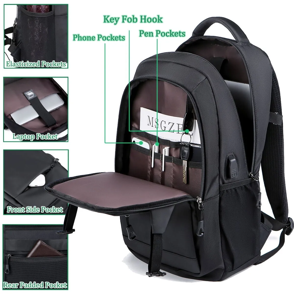 男性 女性 バックパック トラベル リュックサック スクール 15.6インチ ラップトップバッグ USB充電ポート付き