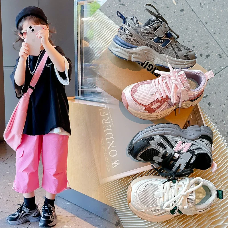 ashion New Boys Chunky Sneakers Lovely Pink Dad Shoes Trendy Children Casual Shoes Black Gray Girls Sneakers