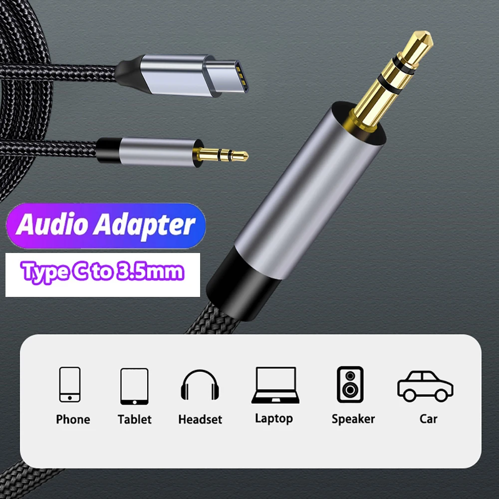 

Type C to 3.5mm Jack AUX Audio Extension Cord Car Speaker Headphone Adapter for Samsung Xiaomi Huawei Type-C Converter Cable