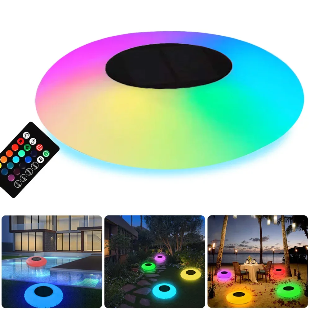 耐久性のあるソーラーウォーターフロートシンフォニーホースレーシングプールライト屋外防水カラフルledフライングソーサープールフローティングライト