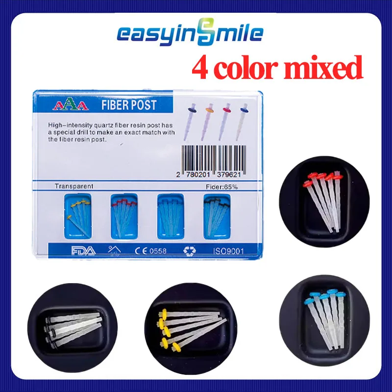 

Dental Endo Fiber Post System Kit Quartz Screw Thread Posts 1.0-1.6mm+Drills Root Canal Restoration Material for Dentists