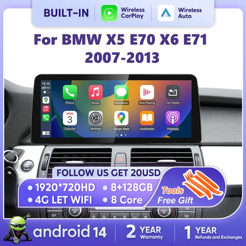 12.3 인치 안드로이드 14 Carplay For BMW X5 E70 X6 E71 2007-2013 차량용 멀티미디어 DVD 플레이어 네비게이션 자동 라디오 IPS 터치 스크린