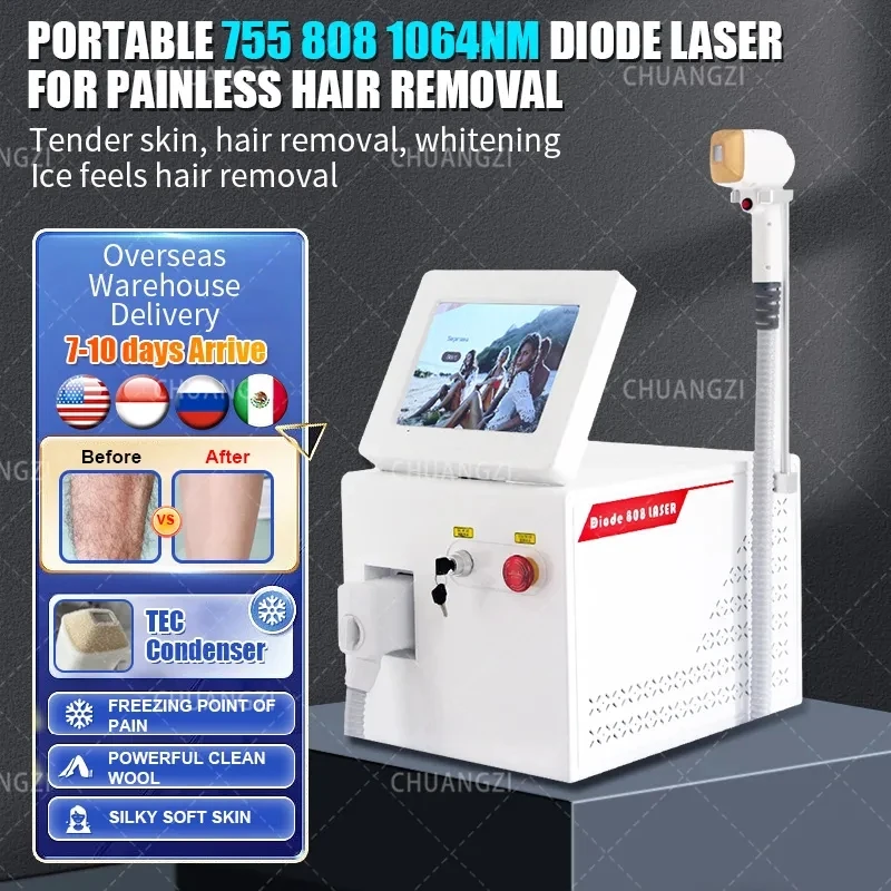 2025 Portable Diode Ice Titanium Laser Hair Removal Machine 808 3waveLaser Permanent Hair RemoveFast Depilation Painfree