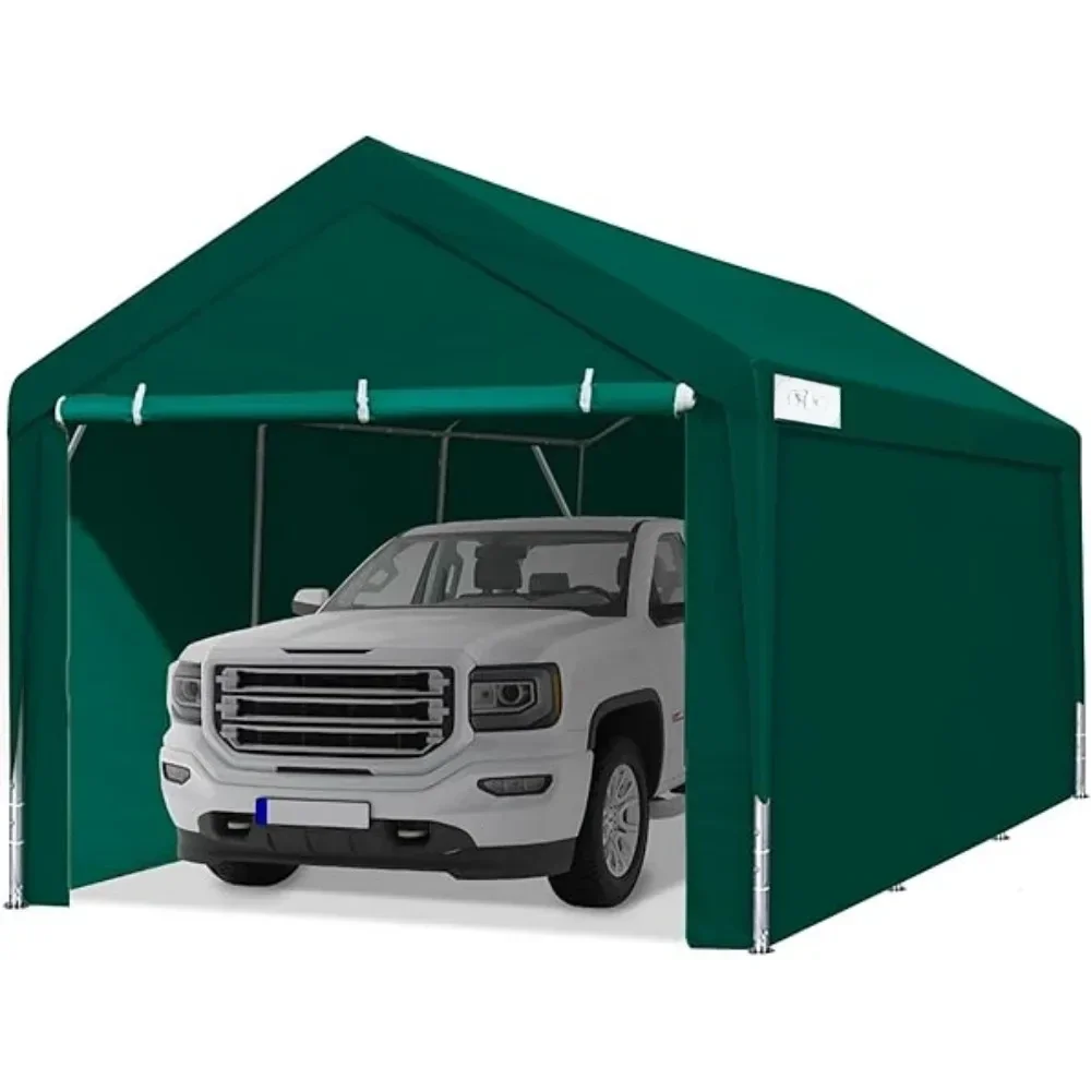 12x20 ft Heavy Duty Carports with Sidewalls and Doors, Adjustable Height from 9.5 ft to 11 ft, Car Canopy Garage