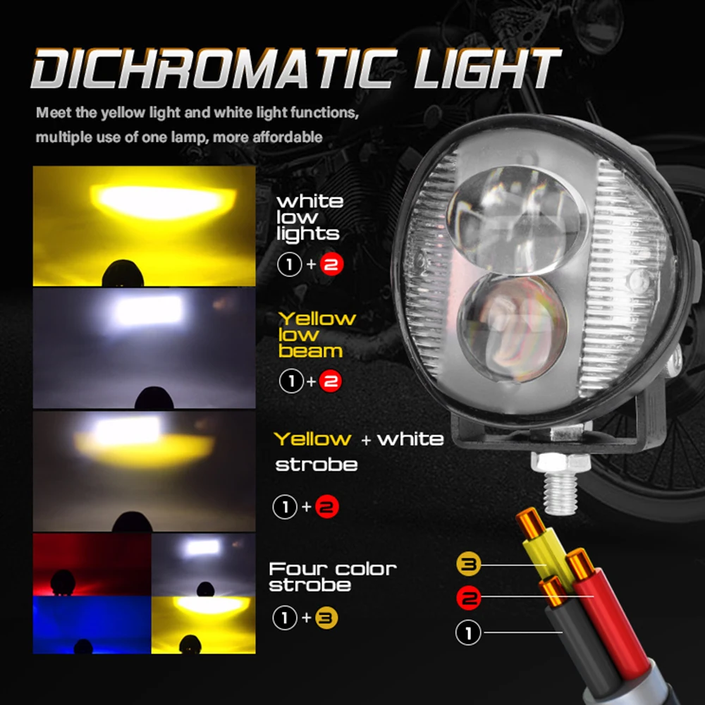 Picture 6: 15W Motorcycle Flash Warning Light Mini Moto LED Auxiliary Headlights Yellow White Red Blue Spotlight Strobe Light Driving Lamp