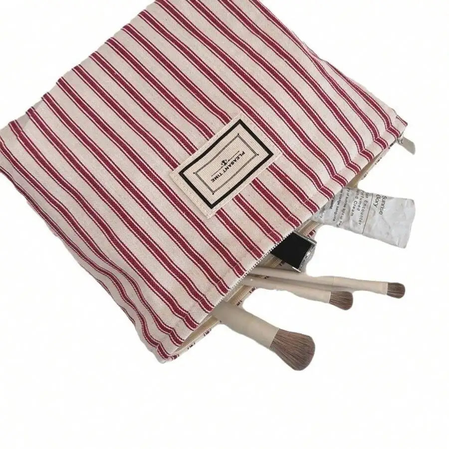 

Vintage Striped Makeup Bag Large Capacity Toiletry Travel Cosmetic Storage Pouch