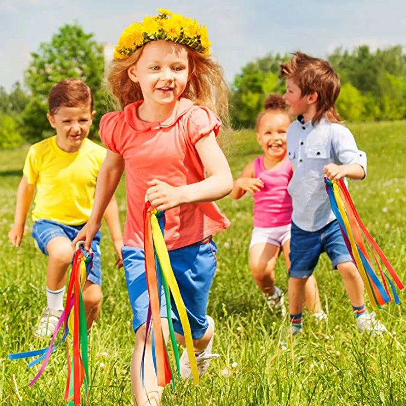 12PCS/6PCS Creative Hand Ribbon Kite For Kids Rainbow Rhythmic Gymnastics Ribbon Montessori Sensory Toys Birthday Party Favors