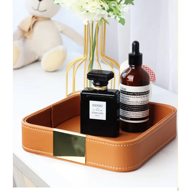 Leather Desktop Storage Tray Organizer Tray for Entryway Table To Hold Jewelry Watch Phone Wallet Container