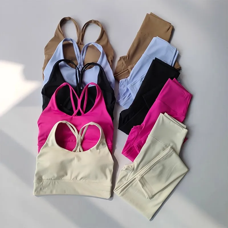 Conjunto de yoga transpirable para mujer, 2 piezas, top corto para gimnasio y leggings de cintura alta, traje deportivo para entrenamiento físico