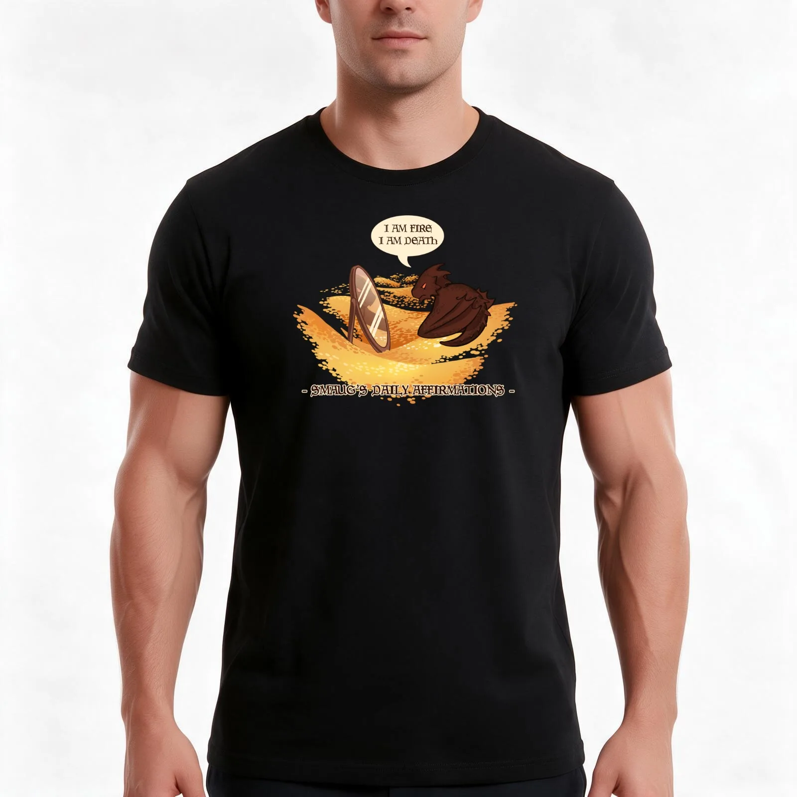 Smaug's Daily Affirmations T-Shirt, Summer Casual Cotton Tee, Oversized Streetwear Tops, Vintage Graphic Print, Unisex Men Women