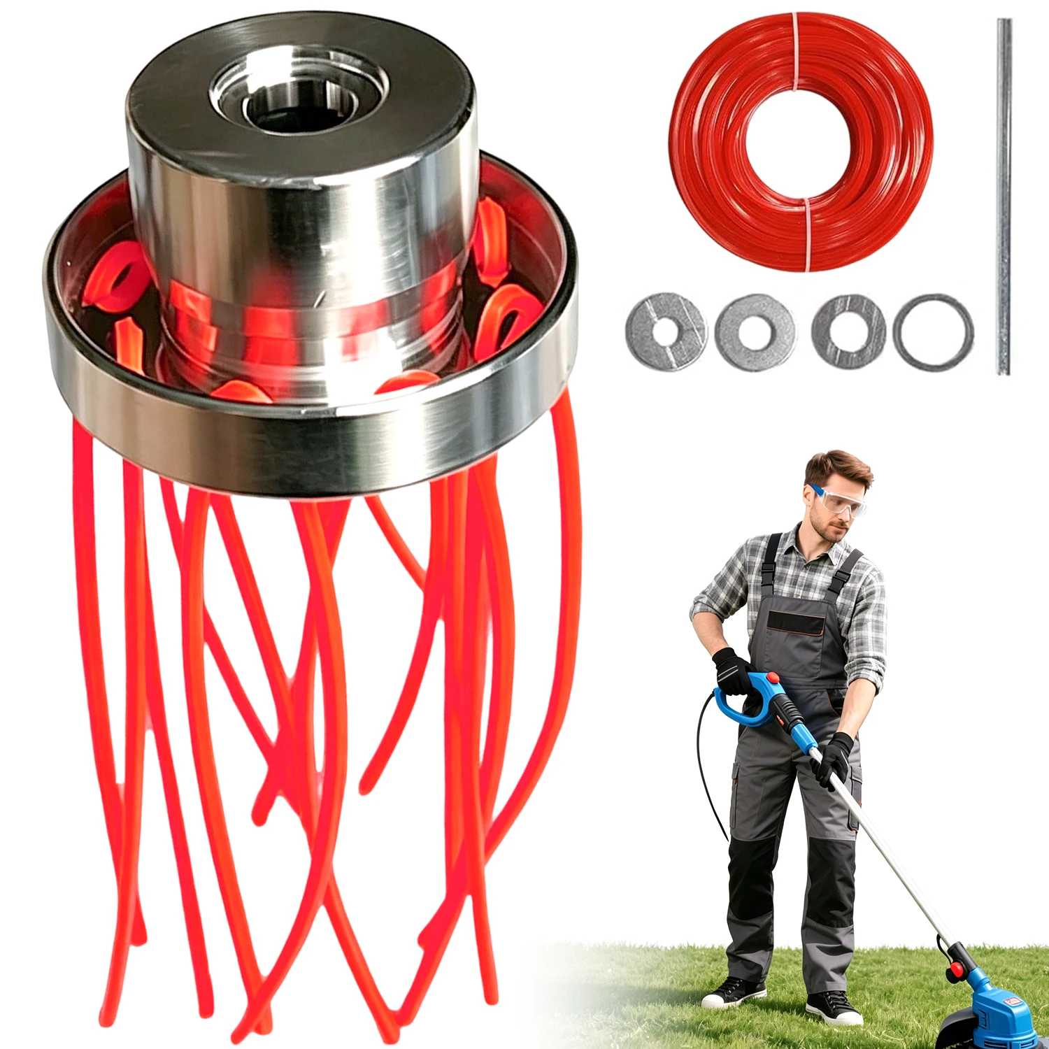 Kit de brosse de désherbage en nylon carré de 30 m, 1 ensemble, tête de coupe-bordures en alliage d'aluminium poreux de qualité supérieure, fournitures pratiques pour la coupe de gazon pour jardin domestique, espaces entre les trottoirs et nettoyage paysager des parcs publics