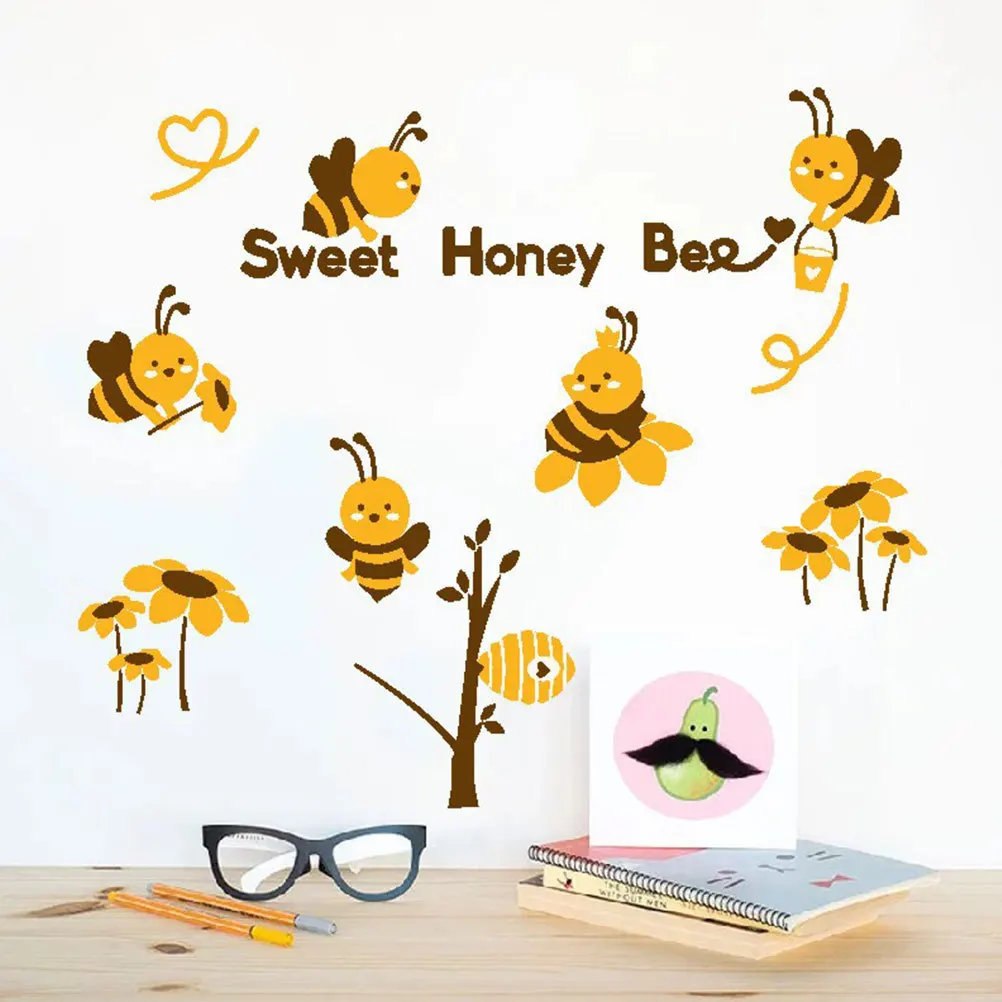 

1Pcs Kids Room Wall Sticker Cartoon Bee Pattern Wall Decal Peel Decoration for Smooth Glass Mirror Tile Surface