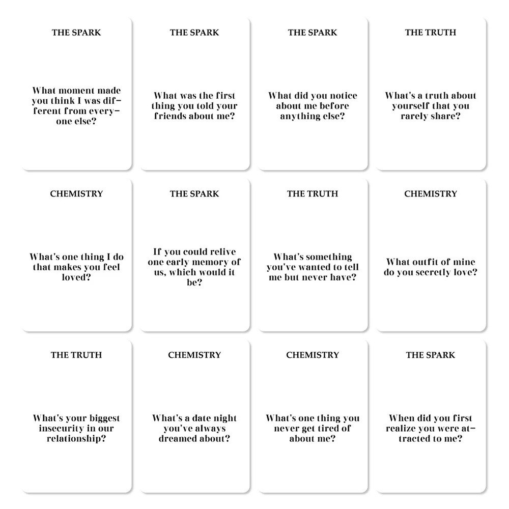 50 Fun interactive couple cards to promote emotional warmth, dialogue and Q&A cards for in-depth communication