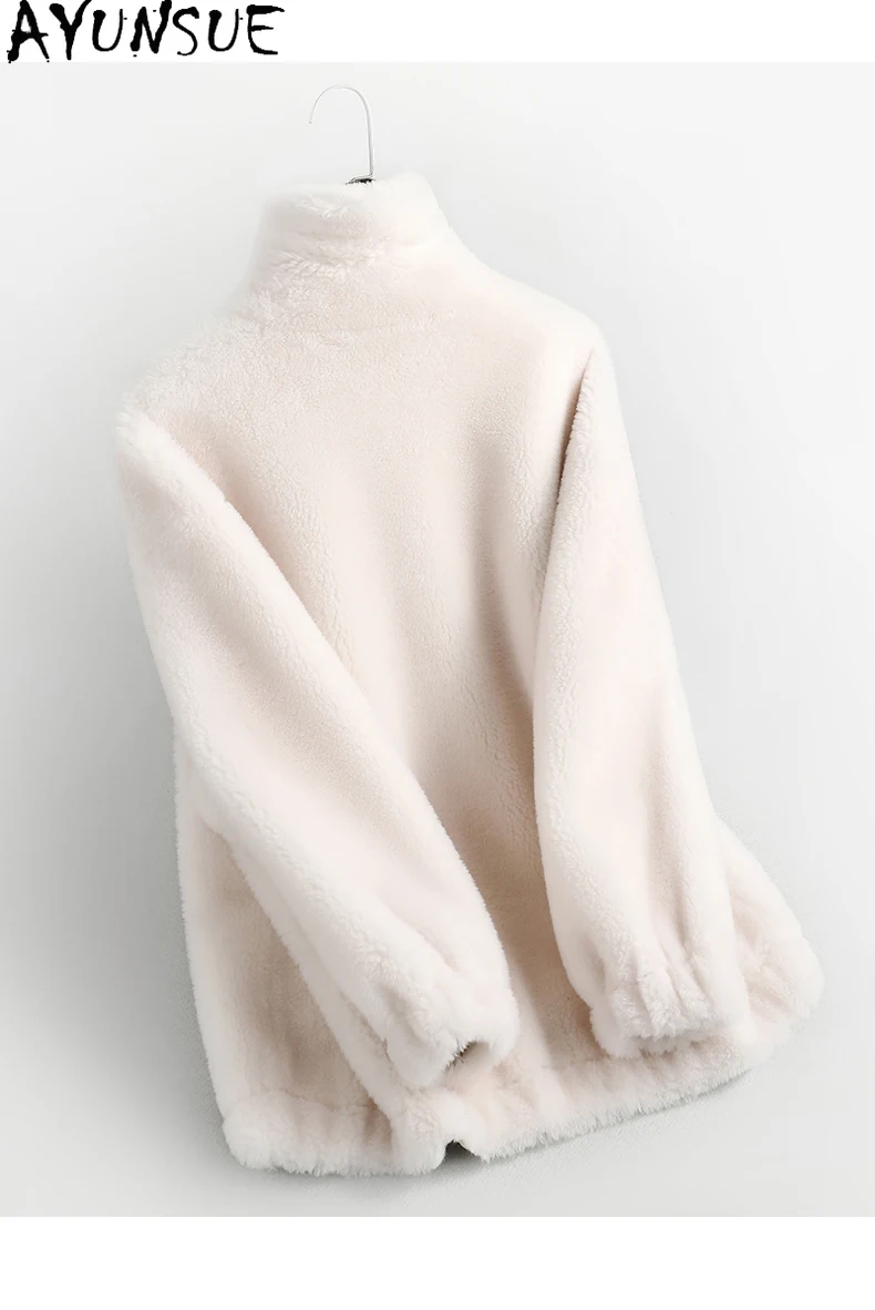 سترة نسائية من الصوف الطبيعي من AYUNSUE بياقة واقفة سترة من فراء الضأن ملابس نسائية ملابس خارجية عالية الجودة 2025 Abrigo Mujer