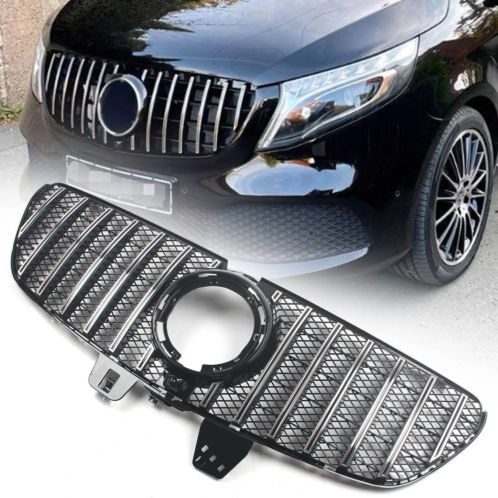 Front Bumper Grille For Mercedes-Benz V Class W447 V220 V250 V260 V300 2021 2022 2023 GT Style Grill Tuning Accessories