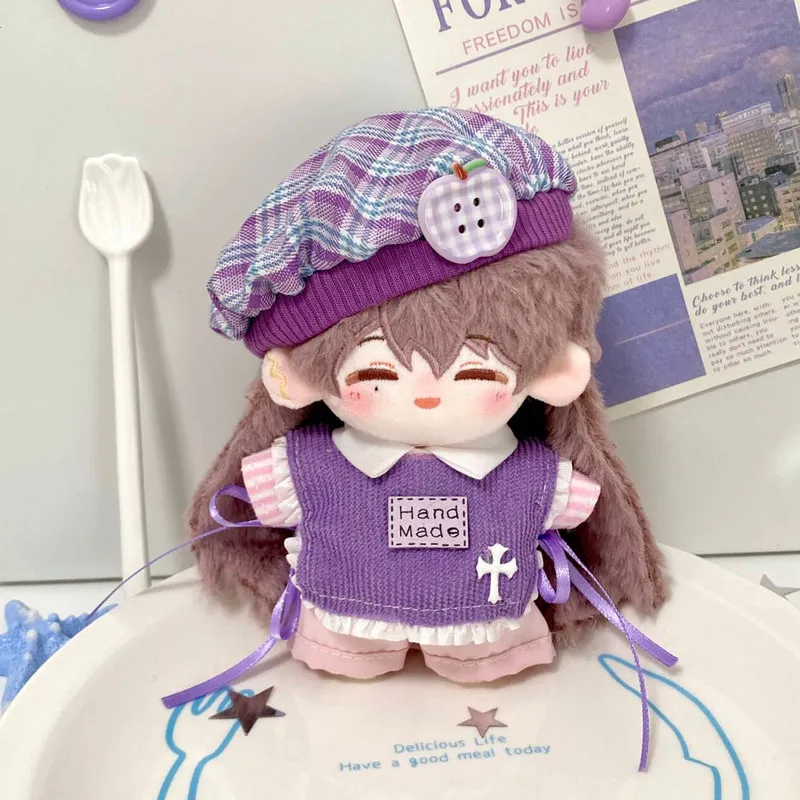 10cm Cotton Doll Clothes Taro Paste Bobo Series Plaid Stripe Outfit Set Suitable For Various Doll Body Types