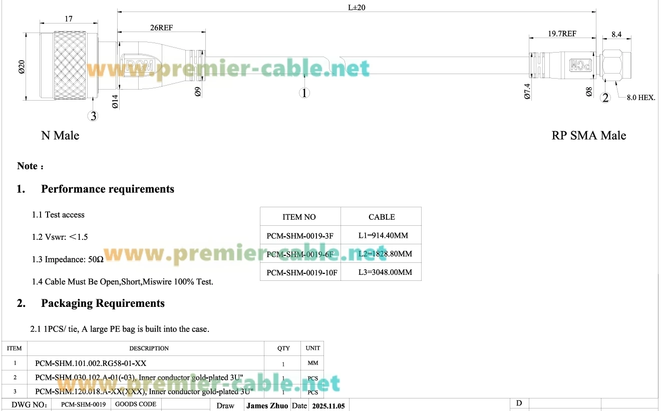 RP-SMA Stecker auf N Stecker RG58 Koaxialkabel 50 Ohm Verlustarmes HF-Antennenkabel für WLAN-Router, 4G/5G LTE, Signalverstärker, GPS – Detail 1