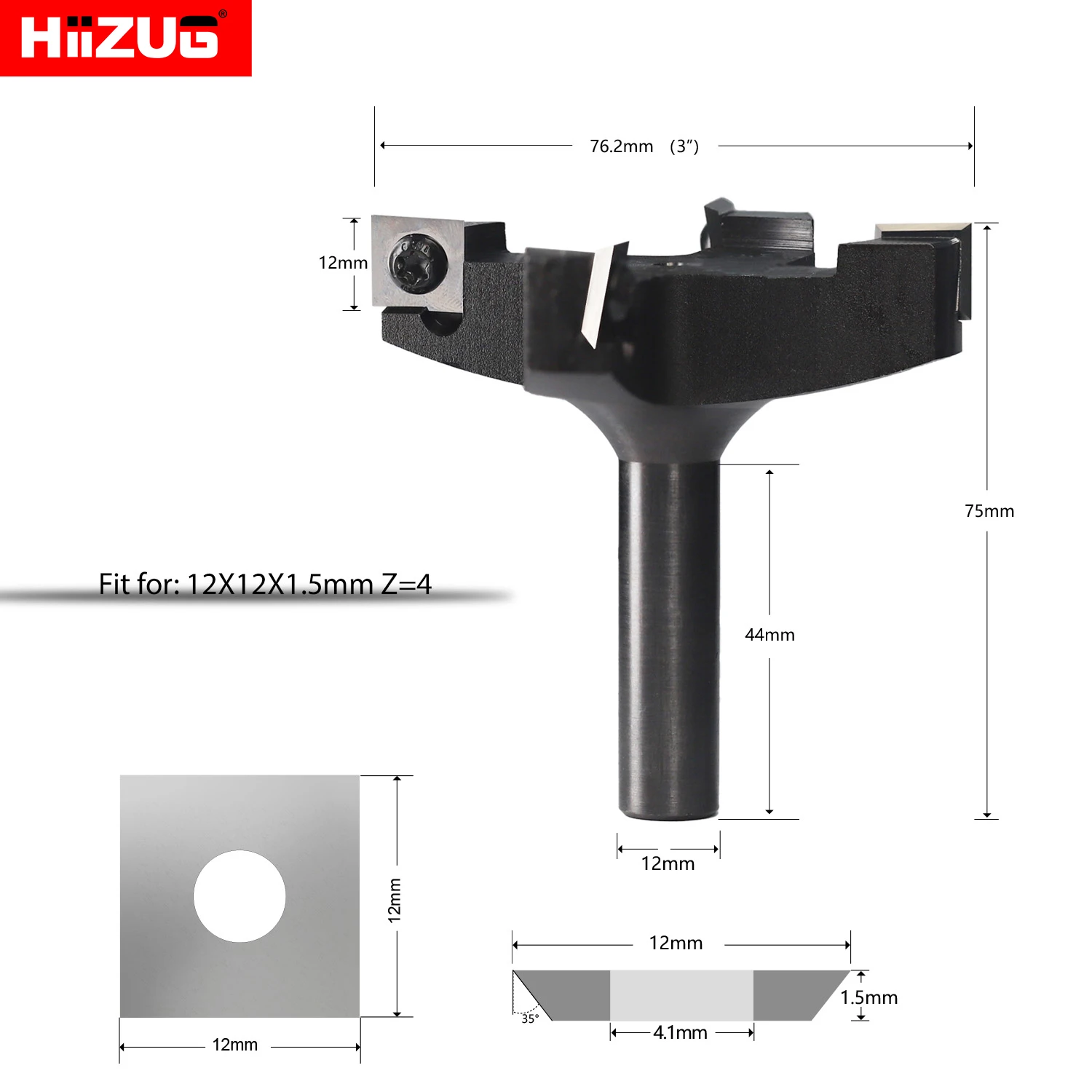 12mm CNC Wood Planer Bit Spoilboard Surfacing Router Bit Cutting Dia 76.2mm 4 Carbide Inserts Milling Cutter Woodworking Tools