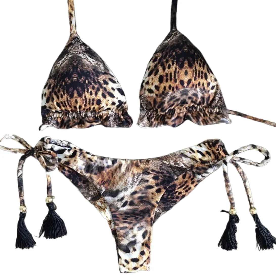 2025 new bikini print sexy bikini leak back split swimsuit women
