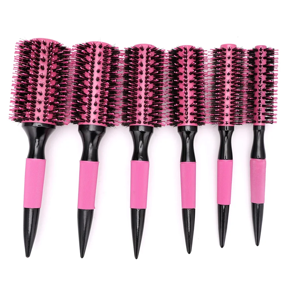 

Деревянная круглая расческа-щетка с щетиной кабана и нейлоном, профессиональные инструменты для укладки, керамическая ионная щетка для волос, парикмахерские принадлежности