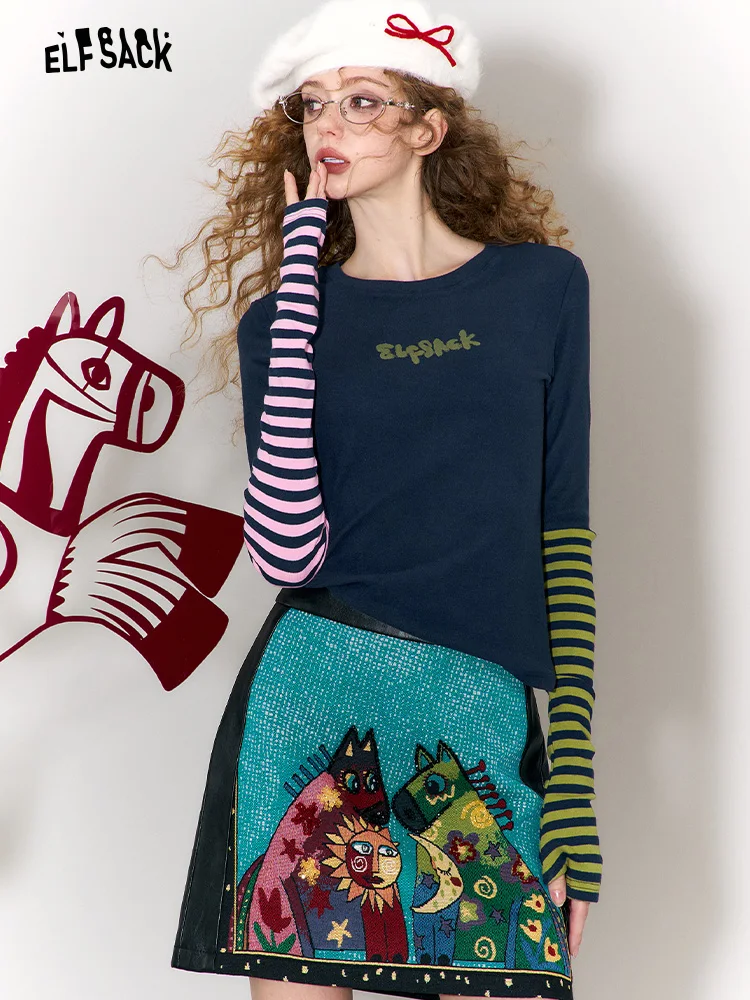 

Облегающая удлиненная футболка для женщин, зимний базовый слой, нижняя одежда, повседневный топ с круглым вырезом и вставками