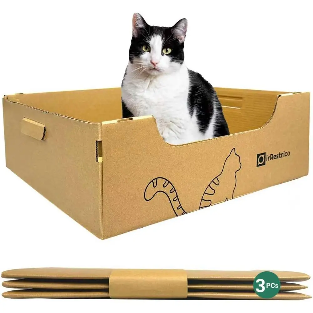 

Набор из 3 больших одноразовых лотков для кошек XL, складные картонные лотки для кошек, водонепроницаемые, портативные для путешествий, перерабатываемые (20,5 x 17 дюймов)