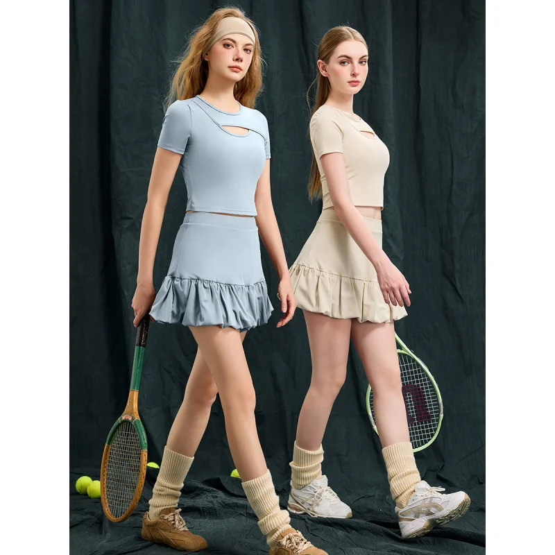 

SharpStar New Quick Dry Yoga T-shirt Set 2pcs Breathable Badminton Skirt Set High Waist Tennis Skort Suit Plus Size