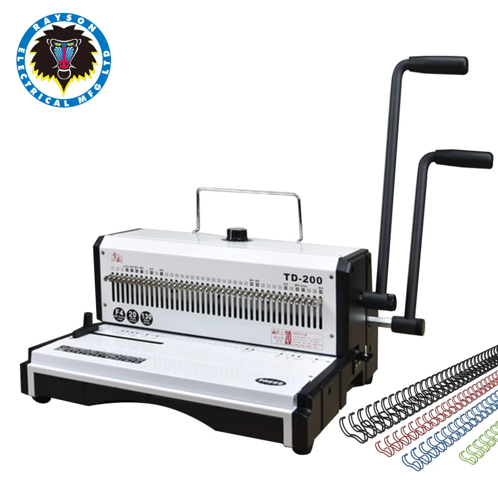 Professional F3 Manual Wire Binder, Rayson TD-200 Book Binding Machine, 40 Holes, 3:1, Punch 20 Bind 130 Sheets, Office, School