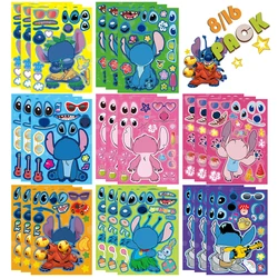 8/16Sheets Disney Stitch Cartoon Puzzle Stickers Children Make a Face DIY Toys Funny Assemble Jigsaw Kids Boys Girls Party Game