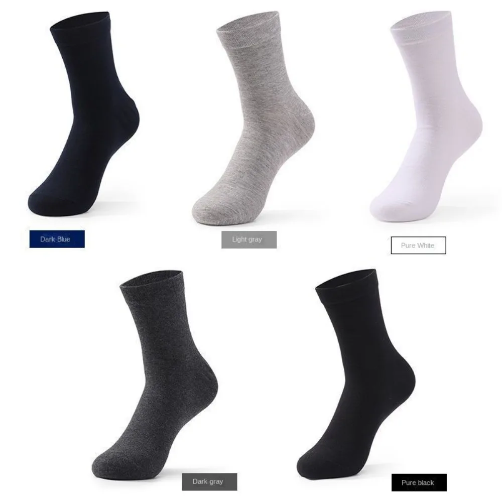 6 Pairs Men's Socks Cotton Dress Socks High Quality Long Autumn and Winter Sweat Resistant Anti-odor Calf Socks Black Grey White