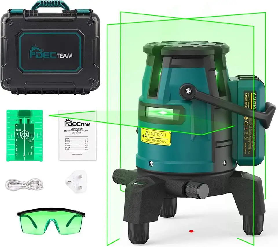 LW41G Multifunction 4 Vertical and 1 Horizontal Lines laser level 360 Rotating Base Removable Battery