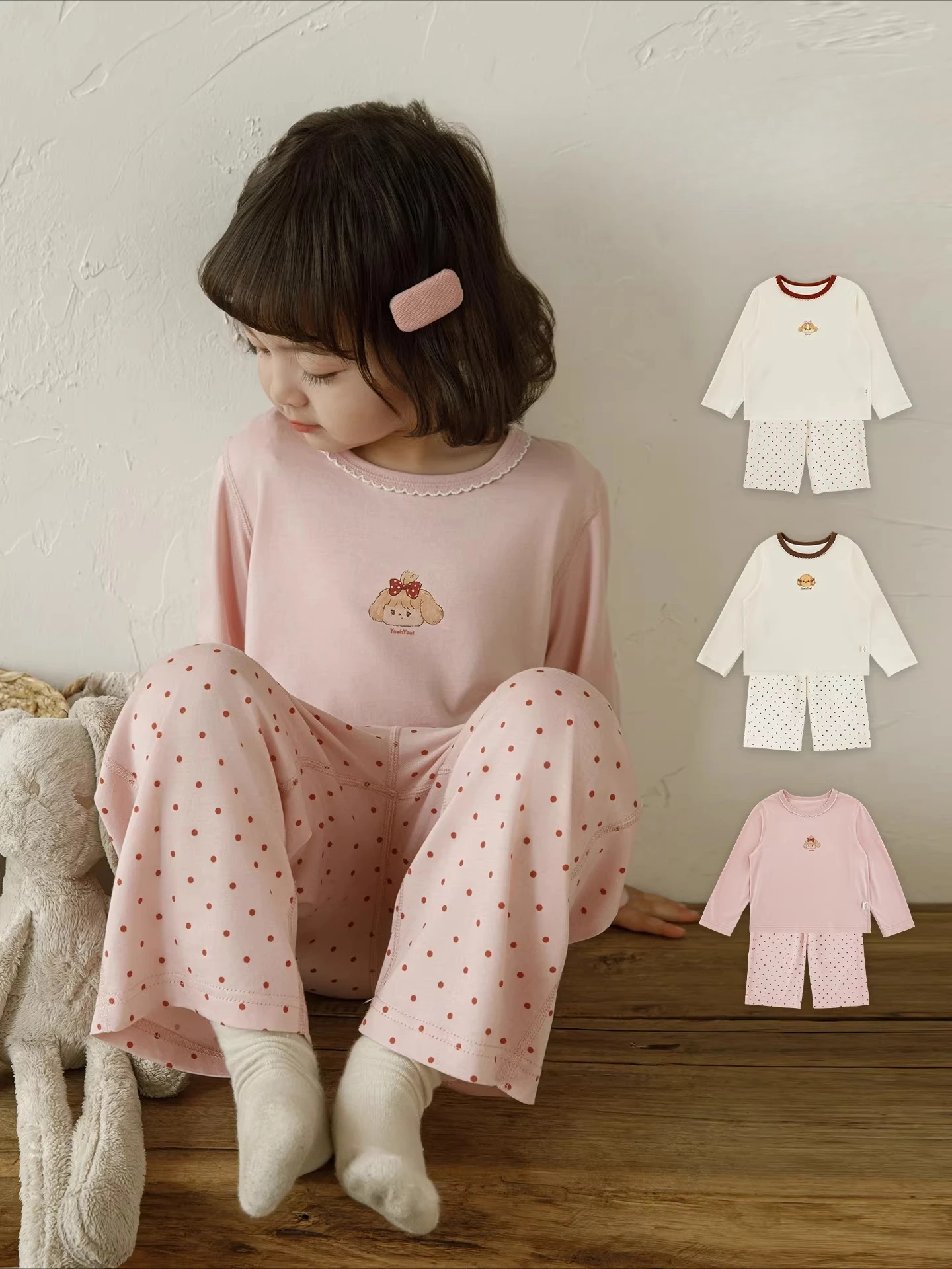 Girls 2026 Spring Cartoon Print Round Neck Pajama Set Loose Breathable Kids Sleepwear Two Piece Mothers Day Gift Ages 2-8Y