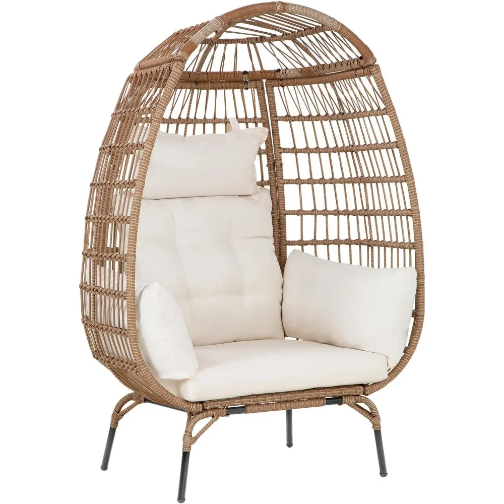 

Egg Chair Egg Basket Lounge Chair Rattan Chair Steel Frame Oversized Indoor Outdoor Lounger with 4 Comfort Cushion and Stand