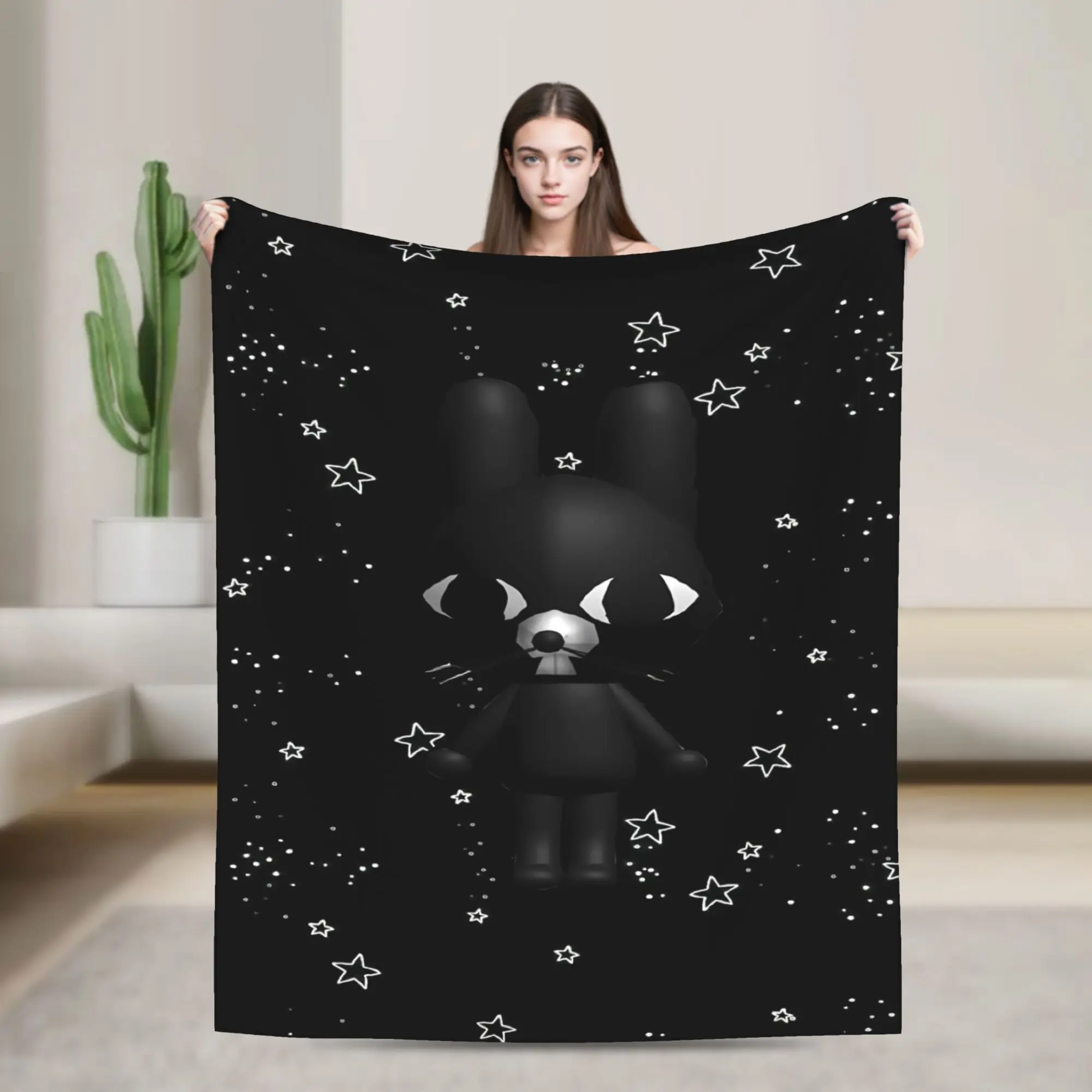 Animal Hospital Black Rabbit Starry Anime Soft Blankets Plush Throw Blanket Aesthetic Couch Bed Flannel Bedspread Sofa Bed Cover