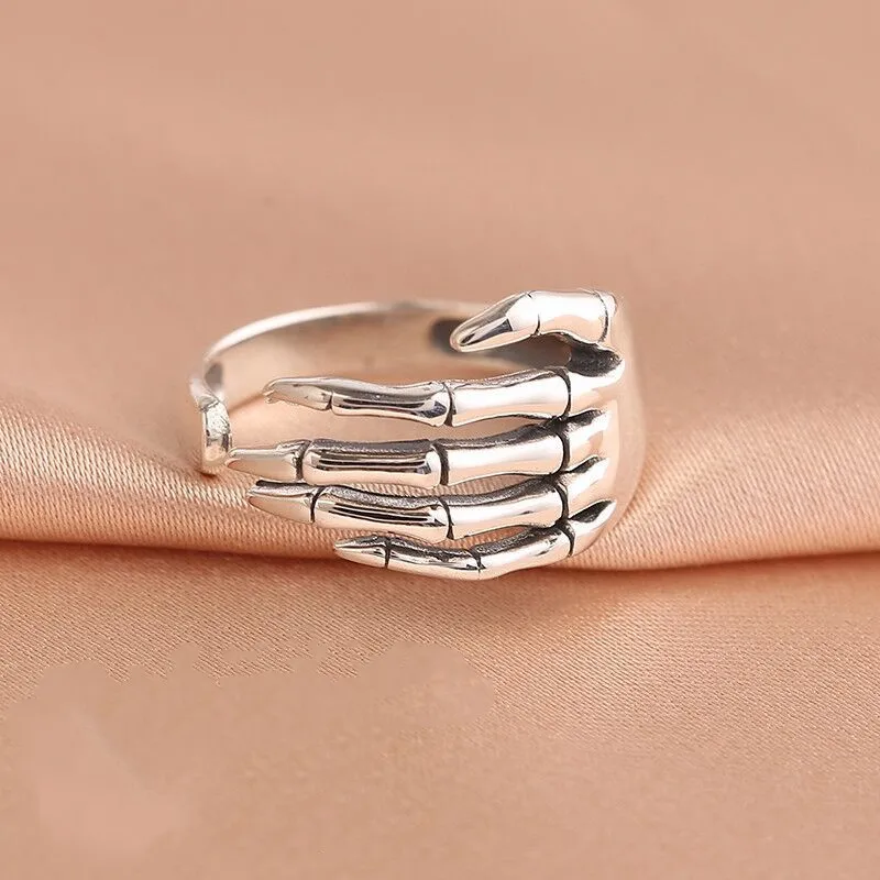 

925 Sterling Silver Skeleton Hand Adjustable Rings For Women Wedding Vintage Jewelry Wholesale Jewellery Argent 925