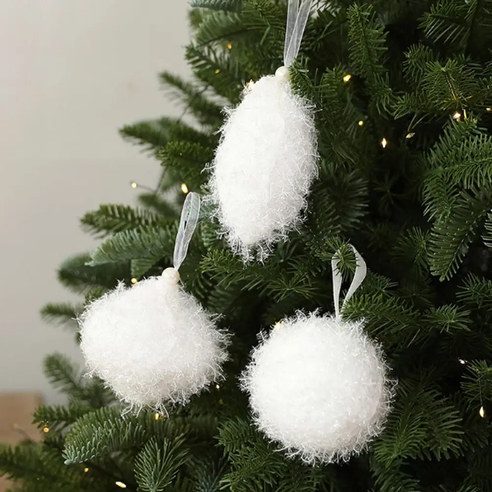 White Christmas Tree Ornament Fine Glitter Threads Texture Christmas Ornament Ribbon Hanging Loop Lightweight