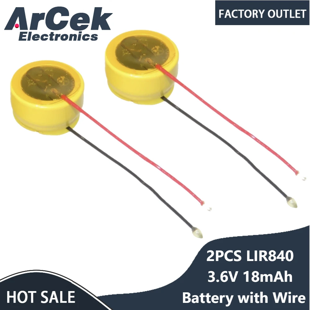 

2PCS LIR840 Rechargeable Button Battery with Wire 3.6V 18mAh Lithium Batteries for TWS Bluetooth Earphone Headset