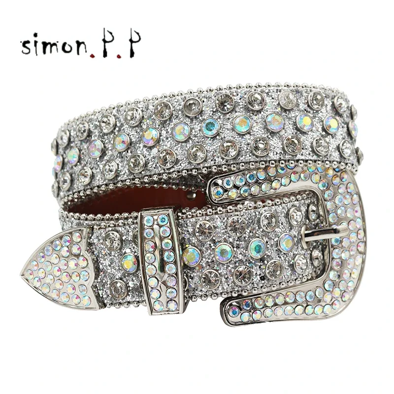 

Hot Rhinestone Belts Studded Skull Lether Belts for Women Luxury Designer Brand Strap For Jeans Suppliers White Black