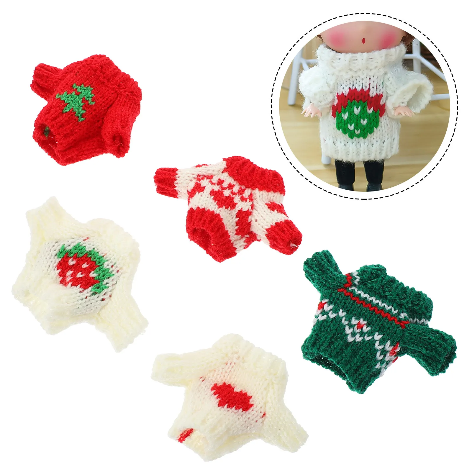 

5Pcs Cotton Sweaters Decorative Winter Clothes Cute Pattern Replaceable Outfits for Girl Dress Up Winter Wear Clothes