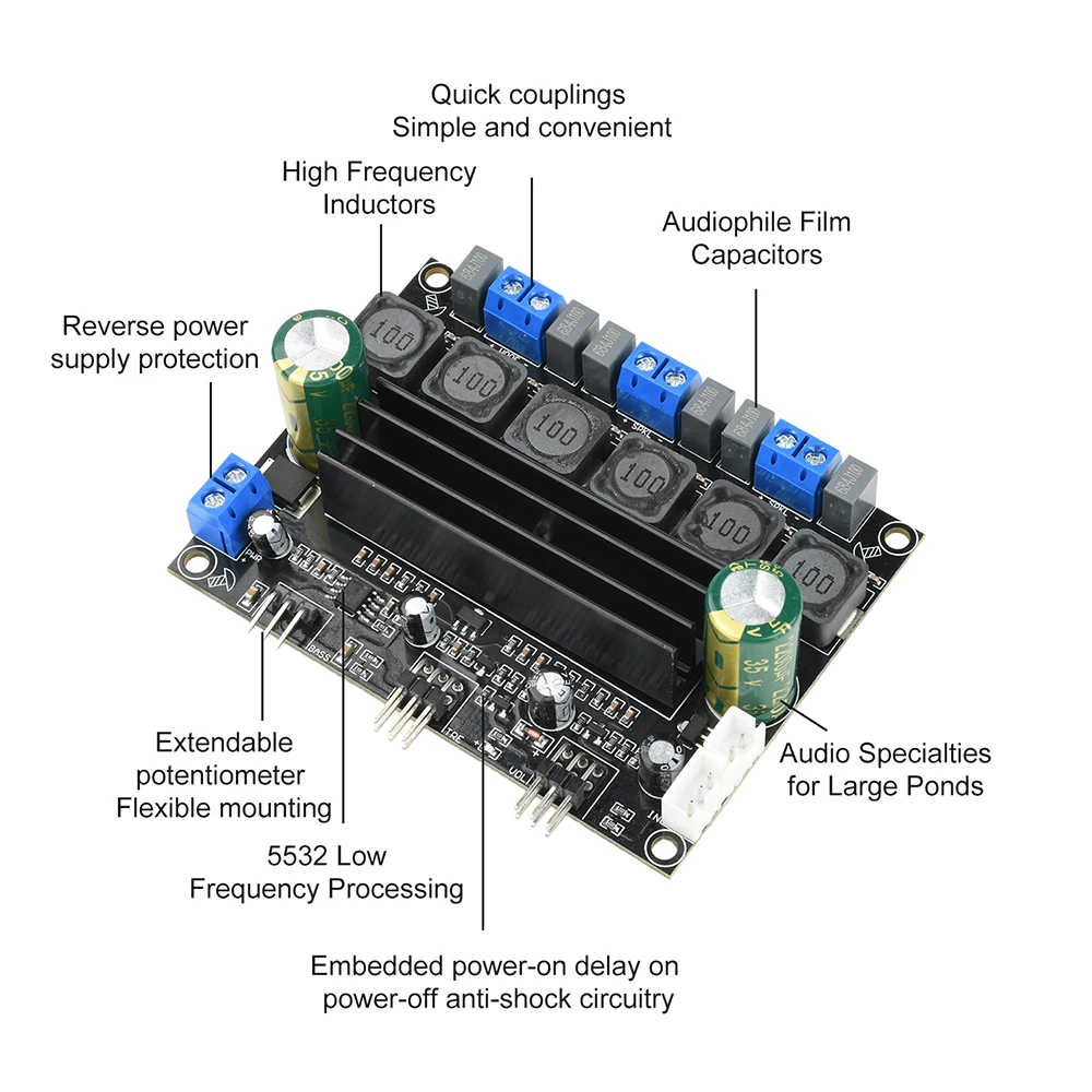 

DC10-25V TPA3116 D2 аудиофильский HIFI цифровой аудиоусилитель плата 50 Вт * 2 + 100 Вт 2,1-канальный сабвуфер с удлинительным кабелем