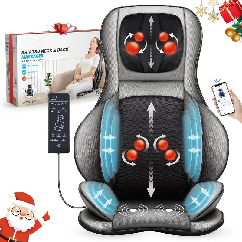 Shiatsu Neck Back Massager with Heat and Compression,  Chair Massager for Full Body, Ideal Gifts for Father,Grey