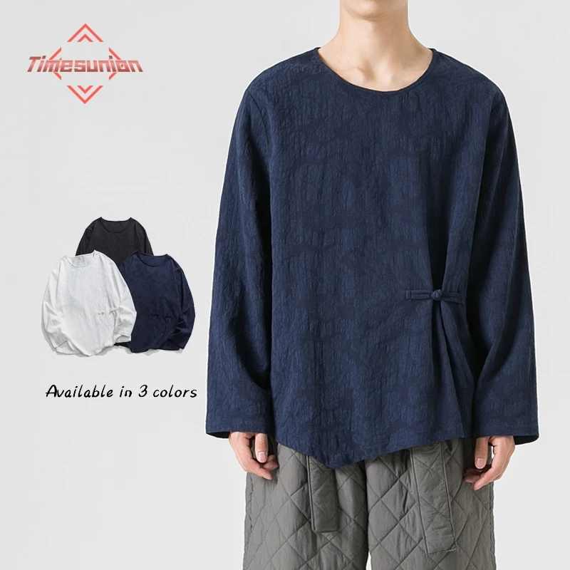 

Весна и осень 100% хлопок футболки для мужчин Китайские длинные рукава футболки для мужчин твердые джакардовые вершины