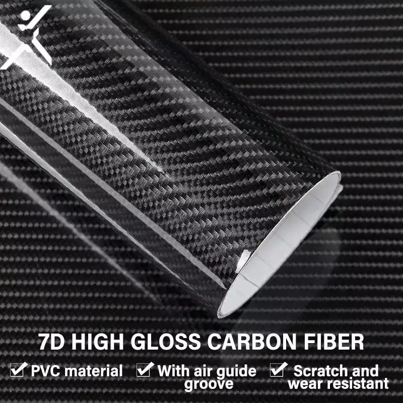 Automotive interior trim 1.52x18m PVC self-adhesive gloss black 7D carbon fiber vinyl sticker for body protection
