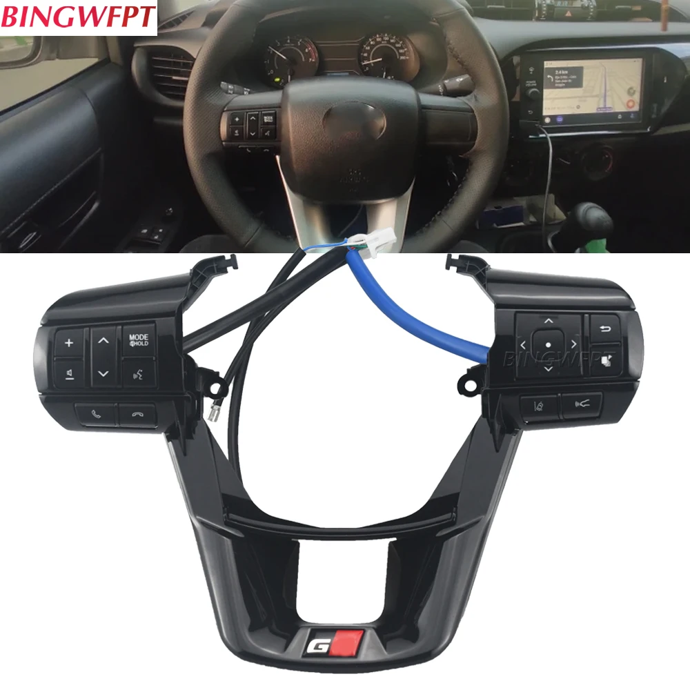 Multifunctional Piano black Steering Wheel Button For Toyota Hilux Revo Rocco Fortuner 2015 2016 2017-2020 Audio Control