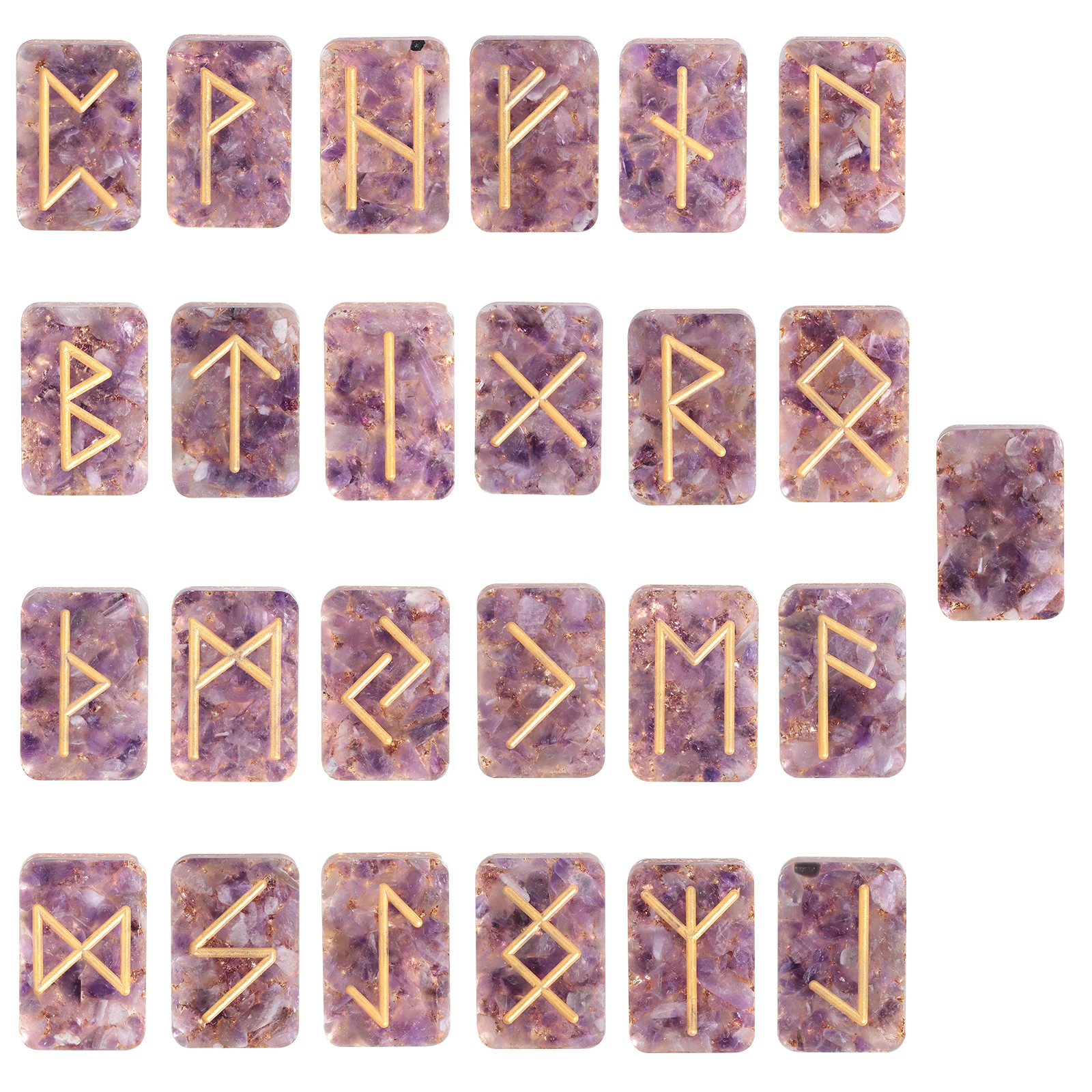 

25PCS Natural Tumbled Chip Stones Rune Stone Set Engraved Alphabet Elder Futhark, Healing Resin Crystal Wicca Norse Divination