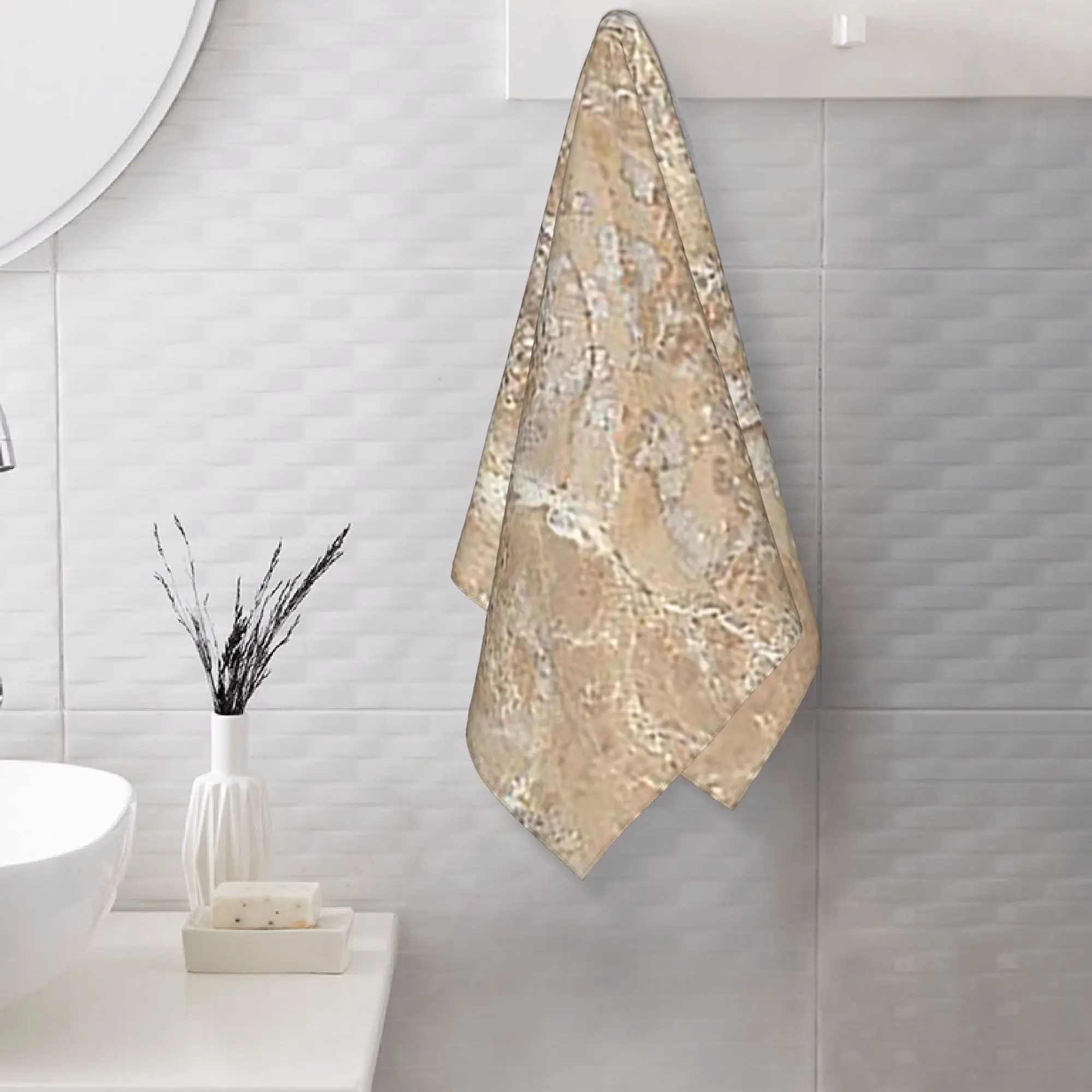 Custom contemporary cream beige sand stone granite marbl Soft Face Towel Quick Dry Pool Bath Cotton Towels Absorbent