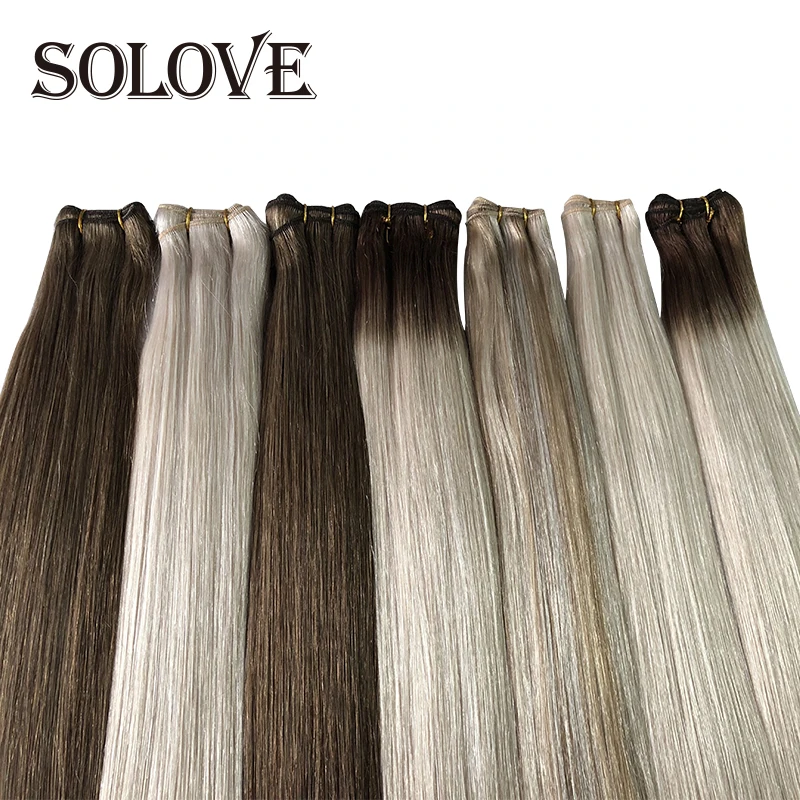 Straight Menselijk Haar Inslag Extensions Haar Bundels Naai In Silky Natuurlijke Braziliaanse Virgin Huid Dubbele Inslag Naural Kleur 100 G/set