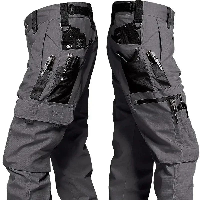 Nuevos pantalones de trabajo tácticos para hombre, pantalones Cargo informales impermeables para exteriores, pantalones de adiestramiento al aire libre resistentes al desgaste con múltiples bolsillos de 2 uds.