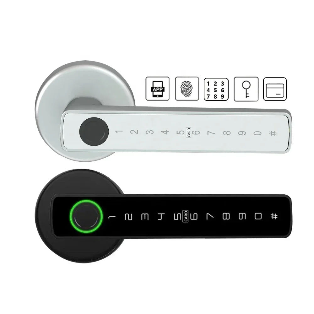 tuya alloy bluetooth password fingerprint ic card rfid key keyless smart door lever handle lock