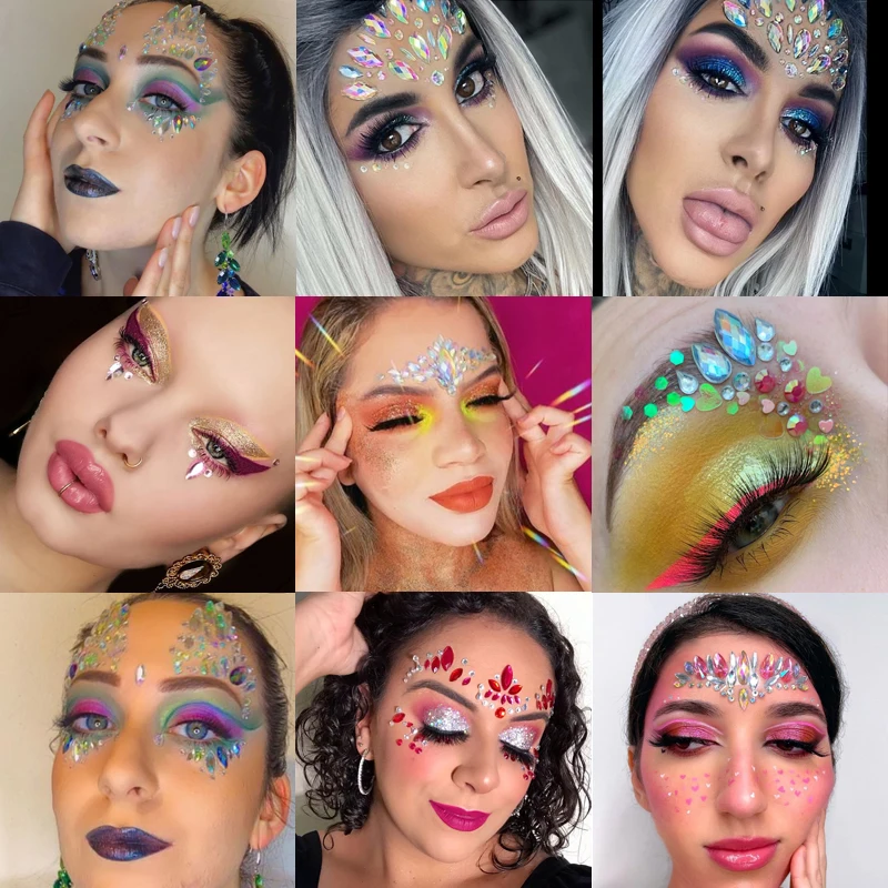 1 ST 3D Kristal Voorhoofd Hoofddeksel Sticker Voor Party Regenboog Juwelen Gezicht Haar Lichaam Edelstenen Glanzende Tijdelijke Tattoo Stickers